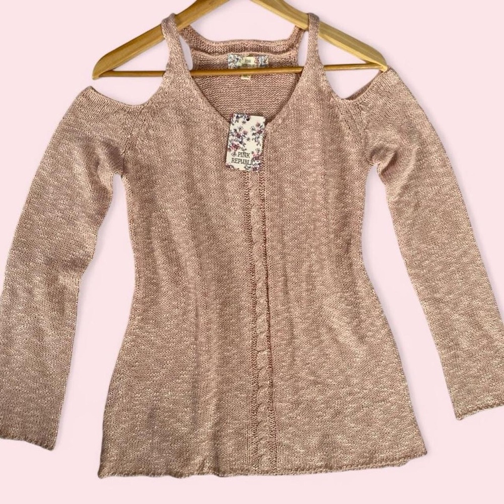 Pink Republic Long Sleeve Pink Knit Top with Cut Out Shoulders